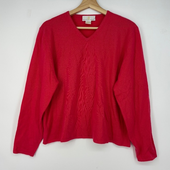 Precious Fibers Womens XL Pullover Sweater 100% Cashmere Deep Pink V-neck LS - Picture 1 of 8